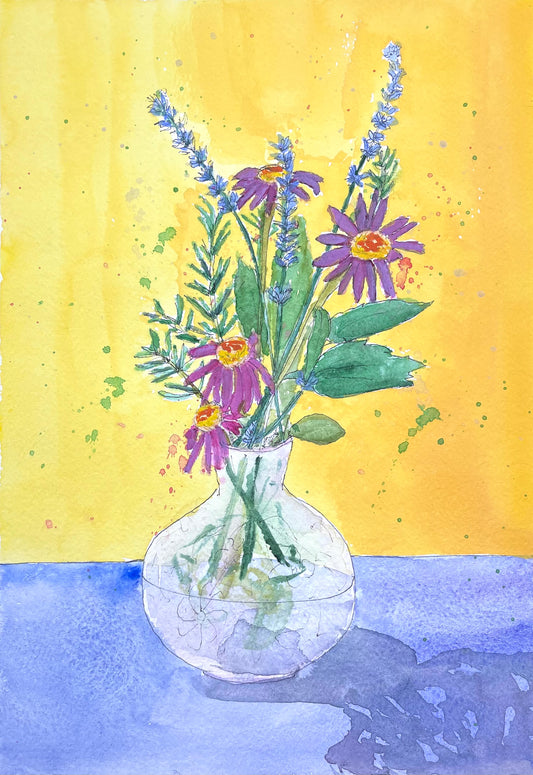 Flowers Against Yellow Wall